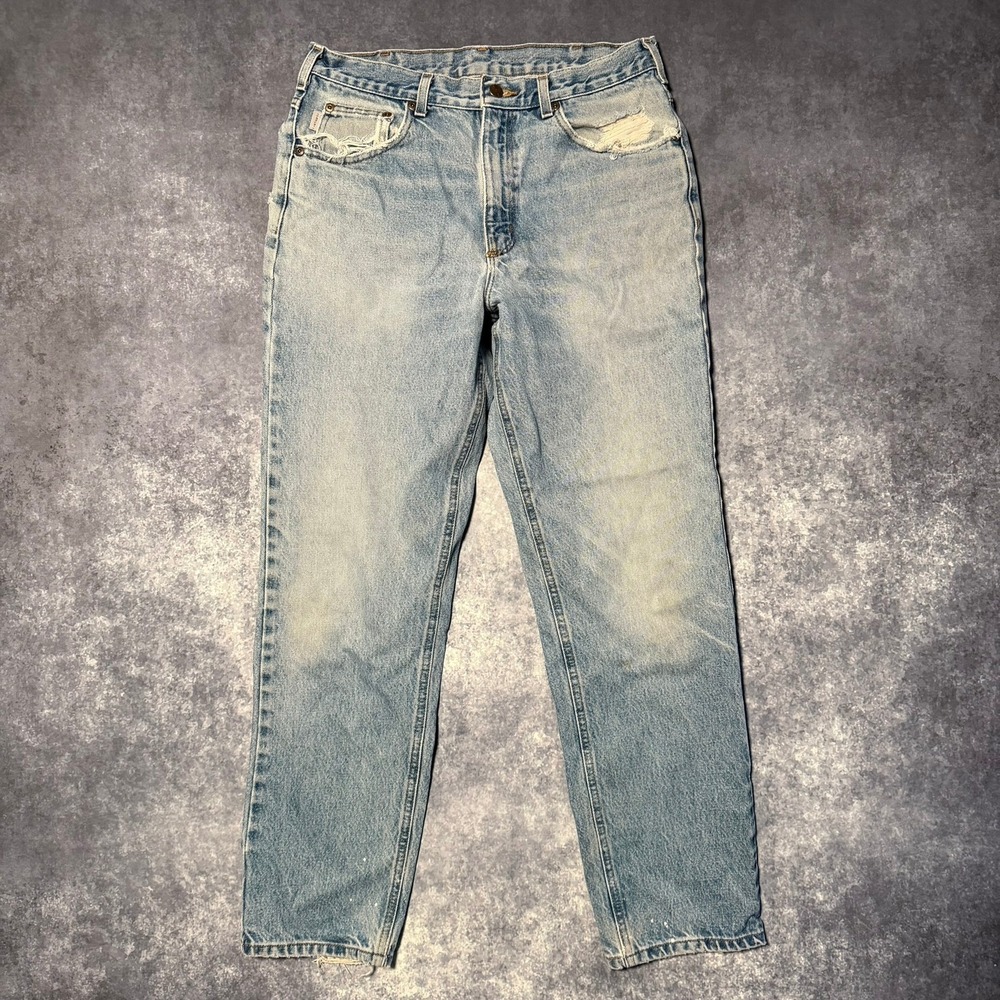 Carhartt B17 DST Relaxed Fit Jeans Light Wash Blue Mens 33x32 Distressed Faded